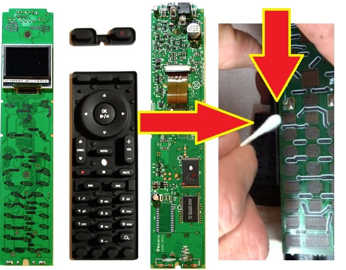 Clean the motherboard and the rubber buttons with water and soap