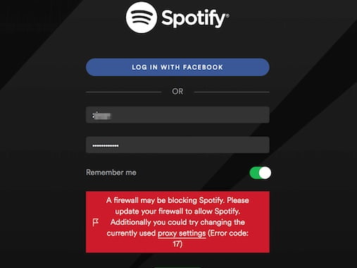What does error code 17 mean on Spotify?
